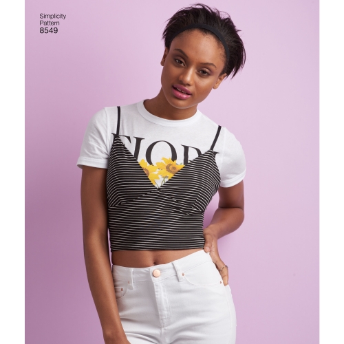 Naiste rinnahoidja-topid, suurused: A (XXS-XS-S-M-L-XL-XXL), Simplicity Pattern # 8549 