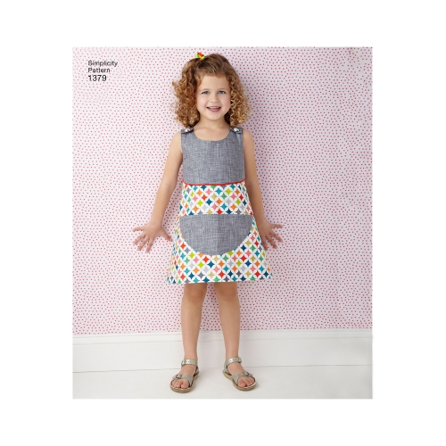 Laste kleit ja kleit 45 cm pikkuse nukule, suurused: A (3-4-5-6-7-8), Simplicity Pattern #1379 