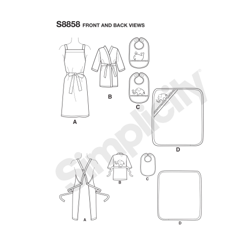 Perekonna vannipäeva tarvikud, suurused (kÕIk SUURUSED), Simplicity Pattern #S 8858 