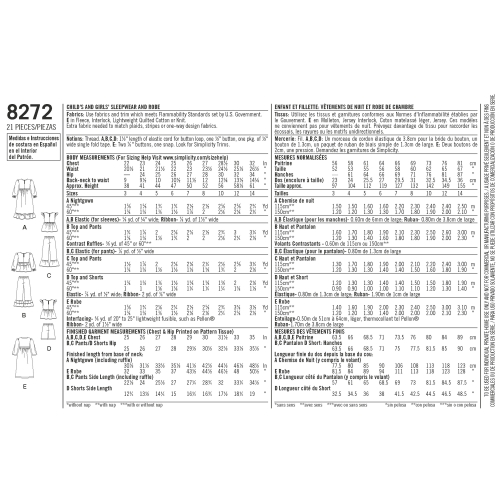 Laste ja tüdrukute magamisriietus ja hommikumantel, Simplicity Pattern #8272 