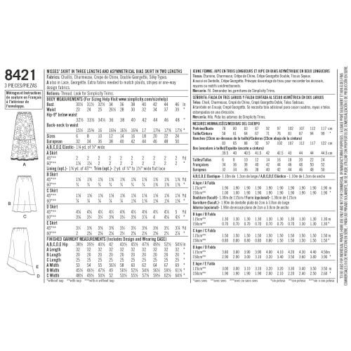 Seelikud hõlmavariatsioonidega kolmes pikkused, Simplicity Pattern # 8421 