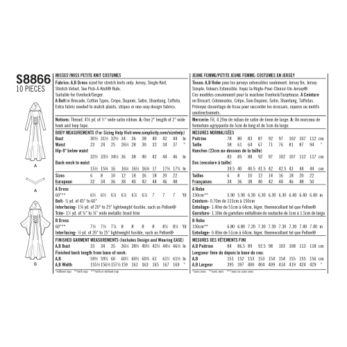Naiste ja väikesekasvuliste Petite-naiste trikookostüümid, Simplicity Pattern #S8866 