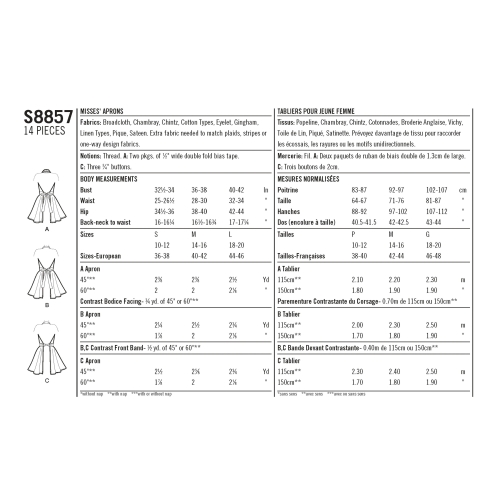 Naiste põlled, suurused: A (S-M-L), Simplicity Pattern #S8857 