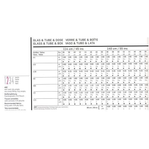 Klaas, Kast ja Tuutu, Suurustele (Eur Sizes) 36-50 / Glass & Tube & Box / Burda 2412 