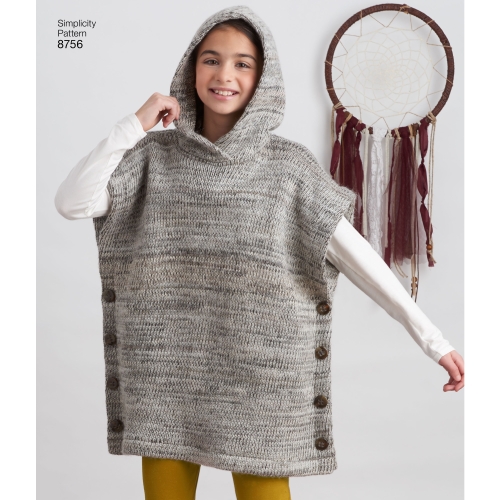 Laste ja tüdrukute pontšo ja retuusid, Simplicity Pattern #8756 