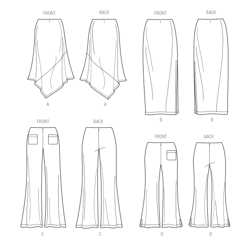 Simplicity lõikekomplekt S9752 WOMEN`S KNIT SKIRTS AND PANTS IN TWO LENGTHS, SS9752 