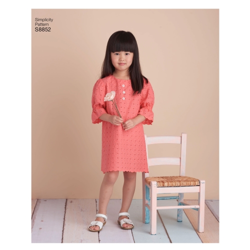 Laste kleidid ja särgid, suurused: A (3-4-5-6-7-8), Simplicity Pattern #S8852 