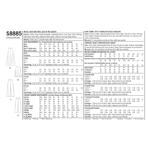Naiste seelik ja püksid, Simplicity Pattern #S8885 