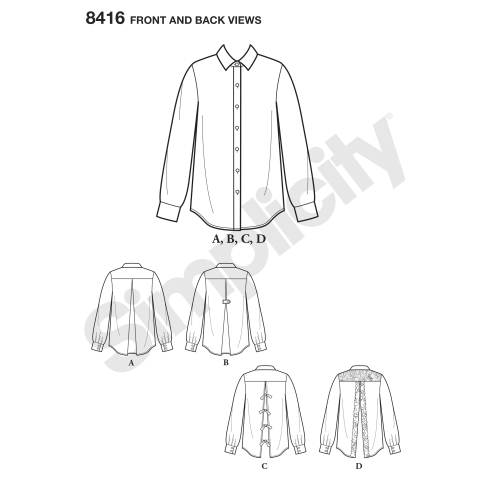 Naiste särk seljavariatsioonidega, Simplicity Pattern # 8416 