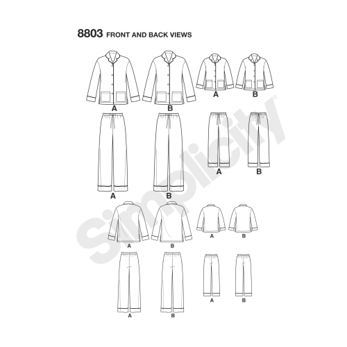 Tüdrukute ja Neidude salongipükste ja särgi komplekt, suurused: A (S - L / XS - XL), Simplicity Pattern # 8803 