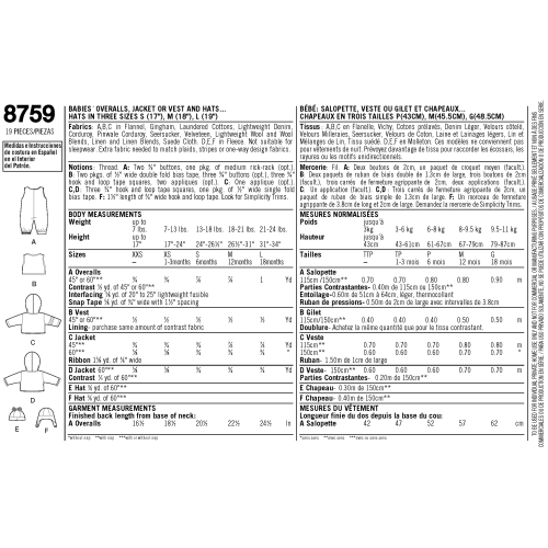 Beebide spordiriided, suurused: A (XXS-XS-S-M-L), Simplicity Pattern #8759 