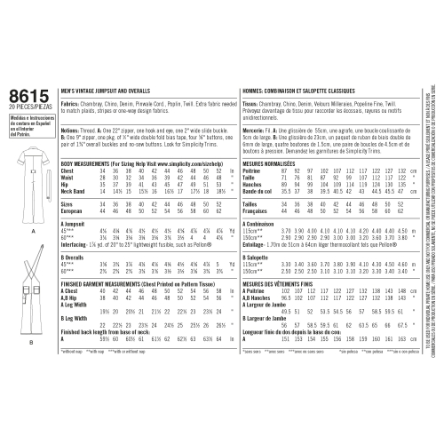 Meeste vintage kombinesoonid, suurused: Simplicity Pattern # 8615 