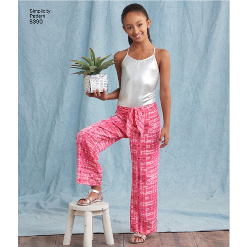 Girl`s and Women’s Tie Front One Piece Trousers, Sizes: A (S - L / XS - XL), Simplicity Pattern #8390 