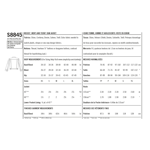 Mimi G Jean jakk, suurused: A (XS-S-M-L-XL), Simplicity Pattern #S8845 
