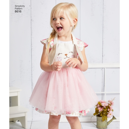 Mudilaste kleit ja põll Tutu, suurused: A (1 / 2-1-2-3-4), Simplicity Pattern # 8616 
