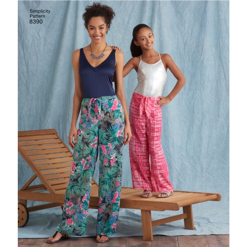 Girl`s and Women’s Tie Front One Piece Trousers, Sizes: A (S - L / XS - XL), Simplicity Pattern #8390 
