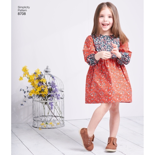 Laste ja tüdrukute kleit varruka variatsioonidega, Simplicity Pattern #8708 