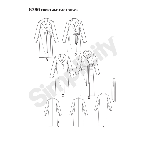Naiste ja väikesekasvuliste Petite-naiste voodriga mantel, Simplicity Pattern #8796 