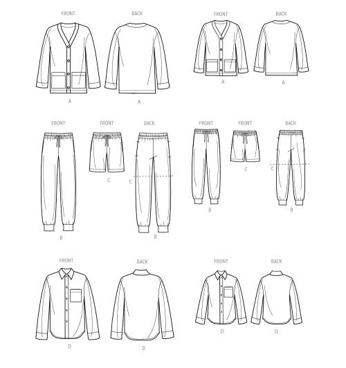 Simplicity lõikekomplekt S9691 GIRLS`, BOYS` AND ADULTS` LOUNGE SHIRT, CARDIGAN, SHORTS AND JOGGERS 