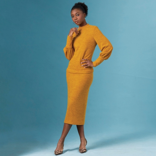 Naiste trikoo kaheosaline sviiter-kleit, topid, seelikud, Simplicity Pattern #S8982 