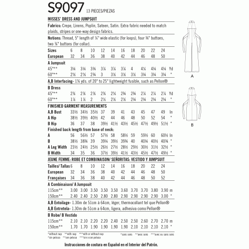 Naiste kleit ja kombinesoon, Simplicity Pattern #S9097 