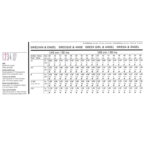 Kreeka tüdruk ja Ingel, Lõiked suurustele (Eur Sizes) 40-56 / Greek Girl & Angel / Burda 2444 