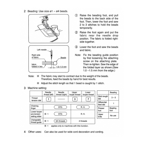Beading Attachment and Foot for Overlock, sergers Janome, Elna, Art. 200-214-108 