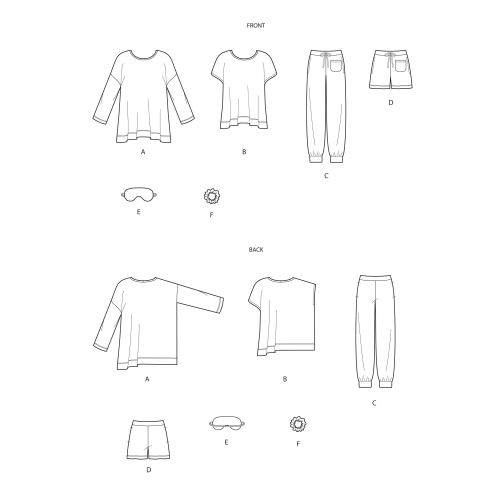 Naiste magamisriietus trikoo-topid, püksid, shortsid ja aksessuaarid, suurused: A (XXS-XS-S-M-L-XL-XXL), Simplicity Pattern #S9020 