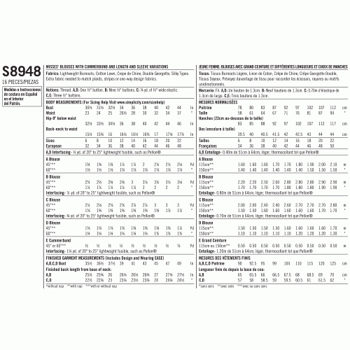 Naiste pluusid vestiga,Simplicity Pattern #S8948 