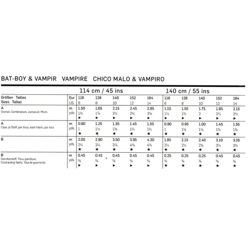 Vampiir ja Batboy, Kasv 116-164 cm / Bat-Boy & Vampir / Burda 2791 