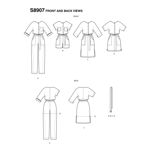 Naiste kombinesoon, kleidid, ja vöö, Simplicity Pattern #S8907 
