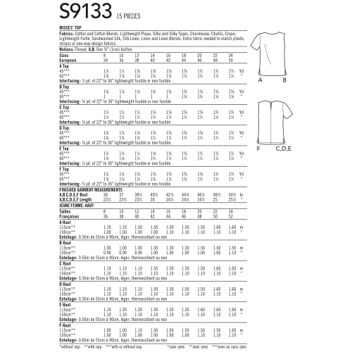Naiste topid, Simplicity Pattern #S9133 
