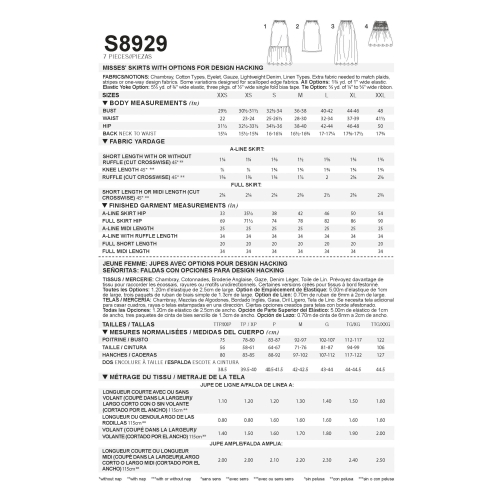Naiste seelik võimalustega disainihäkiks, suurused: XXS-XS-S-M-L-XL-XXL, Simplicity Pattern #S8929 