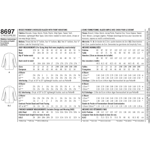 Naistele ja Pluss-suurustele naistele bleiser, Simplicity Pattern #8697 