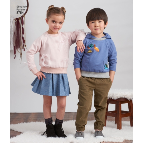 Laste püksid, seelik ja särgid, suurused: A (3-4-5-6-7-8), Simplicity Pattern #8754 