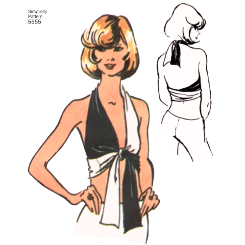 Naiste vintage Jiffy-trikoo hõlmik topp ja lehviga topp, Simplicity Pattern #5555 