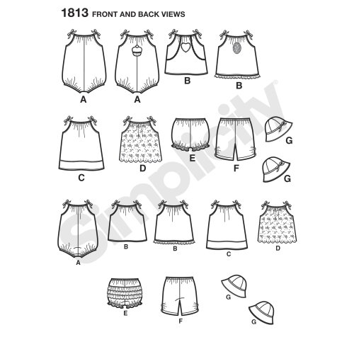 Väikelaste kleit ja riietus, suurused: A (XXS-XS-S-M-L), Simplicity Pattern #1813 