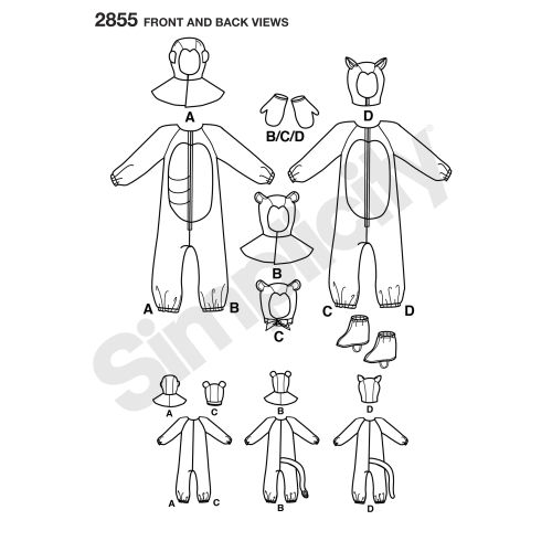 Laste, poiste ja tüdrukute kostüümid, suurused: A (XS,S,M,L), Simplicity Pattern #2855 