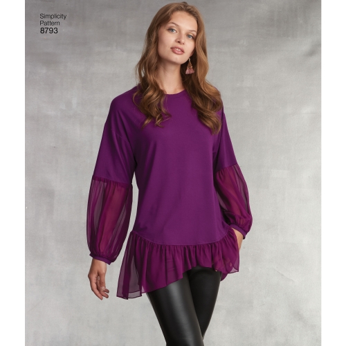 Naiste tuunika koos trikoo-retuusidega, suurused: A (XXS-XS-S-M-L-XL-XXL), Simplicity Pattern #8793 