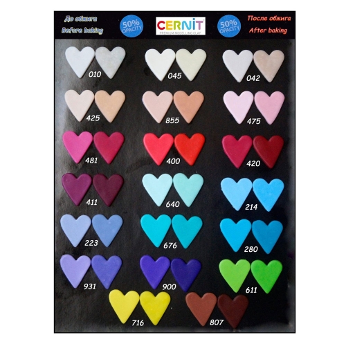 Voolimismass, polümeersavi, Cernit Number One ja Opaline, 56g; 250g; 500g Cernit märkega 50% enne ja peale küpsetamist