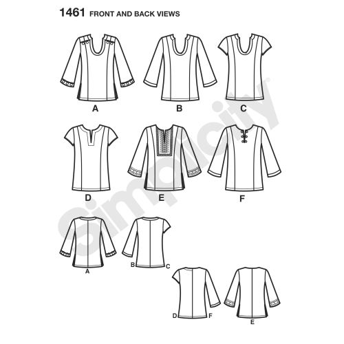 Naiste ja pluss-mõõdus tuunika õla-ja seljajoone variatsioonidega Simplicity Pattern #1461 