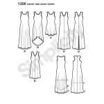 Naiste trikookleidid pikkuse ja seljajoone variatsioonidega, suurused: A (XXS-XS-S-M-L-XL-XXL), Simplicity Pattern #1358 