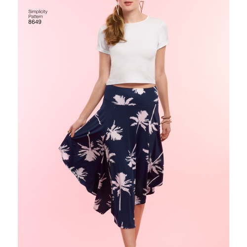 Naiste Easy to Sew trikoopüksid ja -seelikud, Simplicity Pattern #8649 