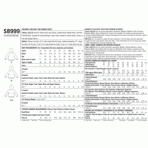 Laste ja tüdrukutetrikoo Hooded jakk, Simplicity Pattern #S8999 