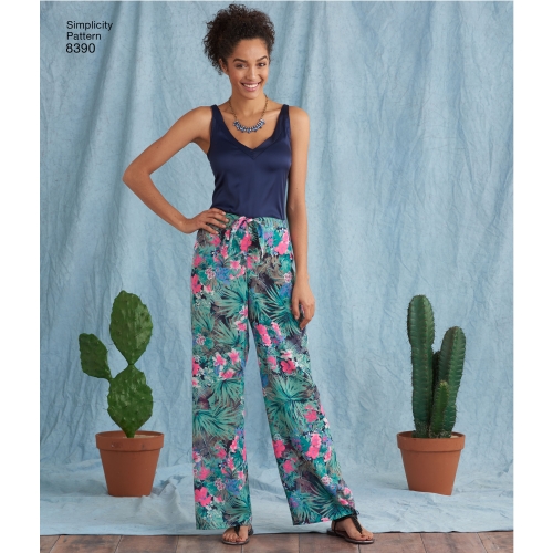 Girl`s and Women’s Tie Front One Piece Trousers, Sizes: A (S - L / XS - XL), Simplicity Pattern #8390 