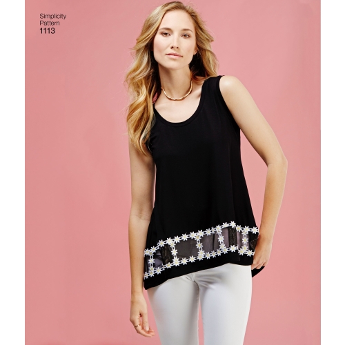 Naiste Seda-on-kerge-õmmelda: trikoo-topid, suurused: A (XXS-XS-S-M-L-XL-XXL), Simplicity Pattern #1113 