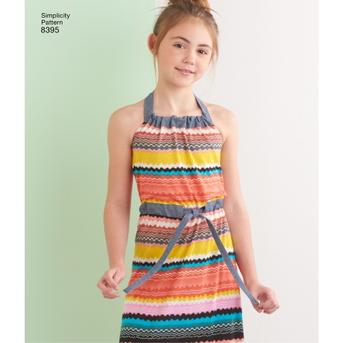 Laste ja tüdrukute päitsekleit või -riie kahes pikkuses, Simplicity Pattern # 8395 