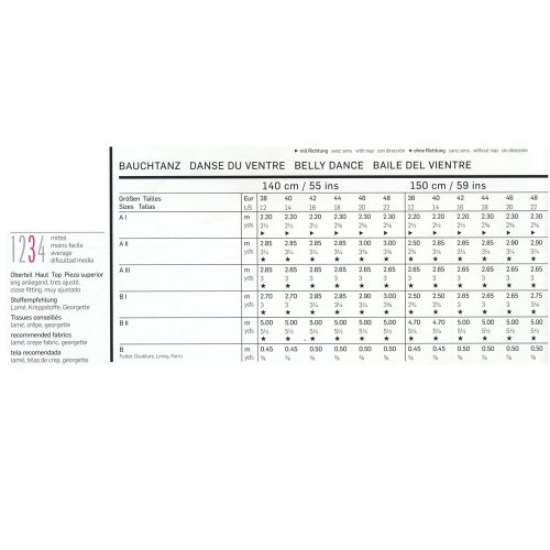 Kõhutants, Lõiked suurustele (Eur Sizes) 38-48 / Belly Dance / Burda 2442 