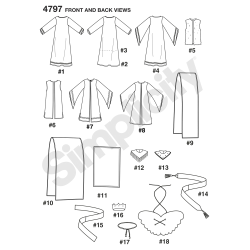 Poiste ja tüdrukute kostüümid, suurused: A (S,M,L), Simplicity Pattern #4797 