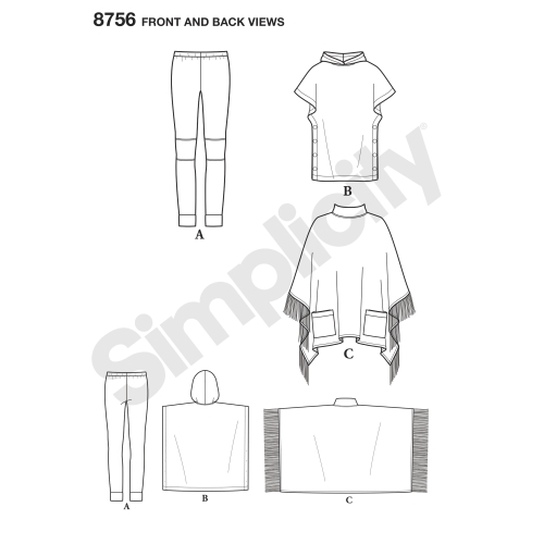 Laste ja tüdrukute pontšo ja retuusid, Simplicity Pattern #8756 